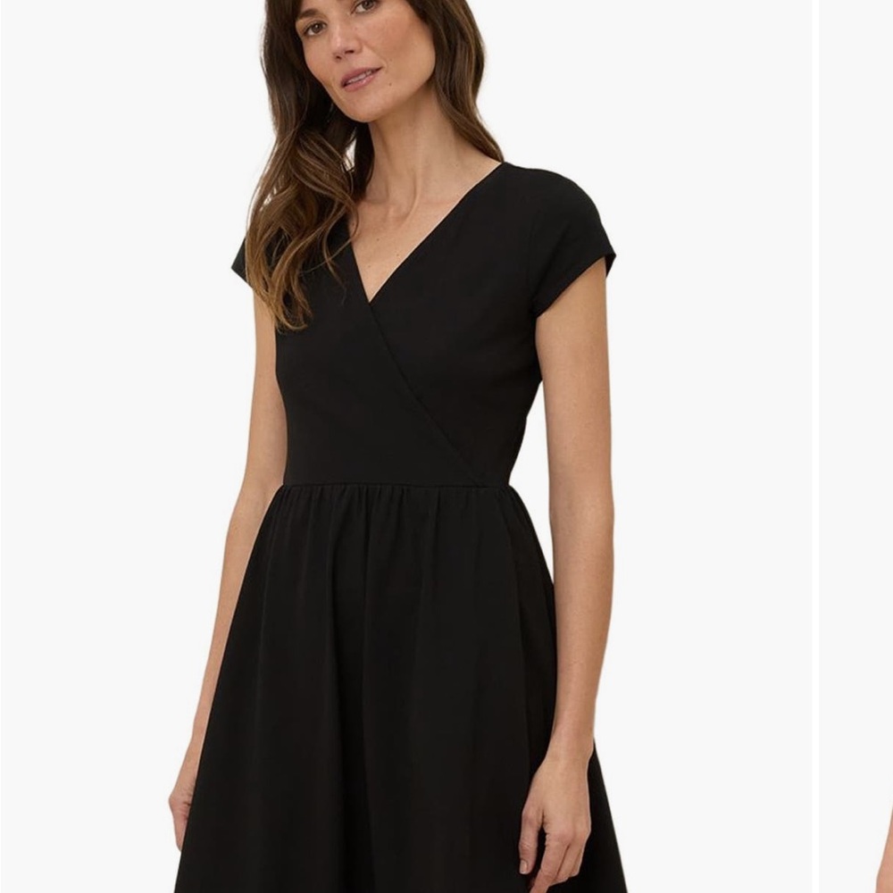 Elegant Black Wrap-Front Cap Sleeve Dress